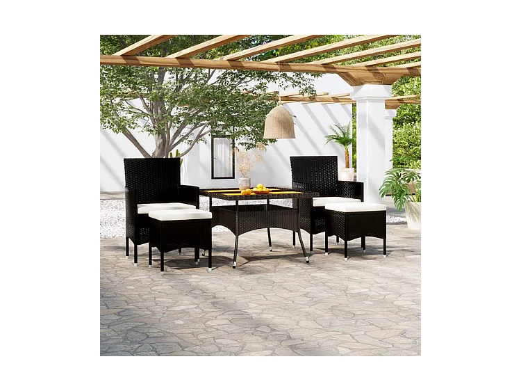 Ensemble à dîner de jardin 5 pcs Résine tressée et acacia Noir