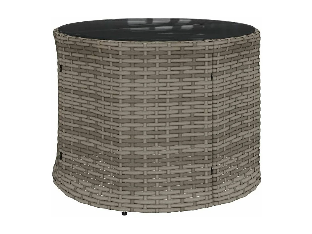 Canapé de jardin table coussins demi-rond gris résine tressée