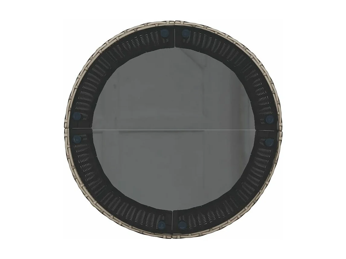 Canapé de jardin table coussins demi-rond gris résine tressée