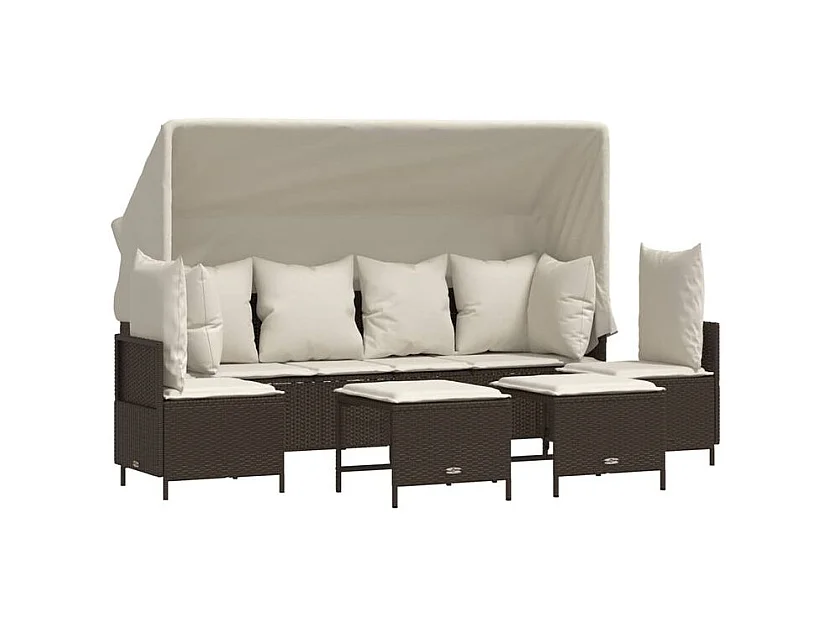 Salon de jardin avec coussins 5 pcs marron résine tressée