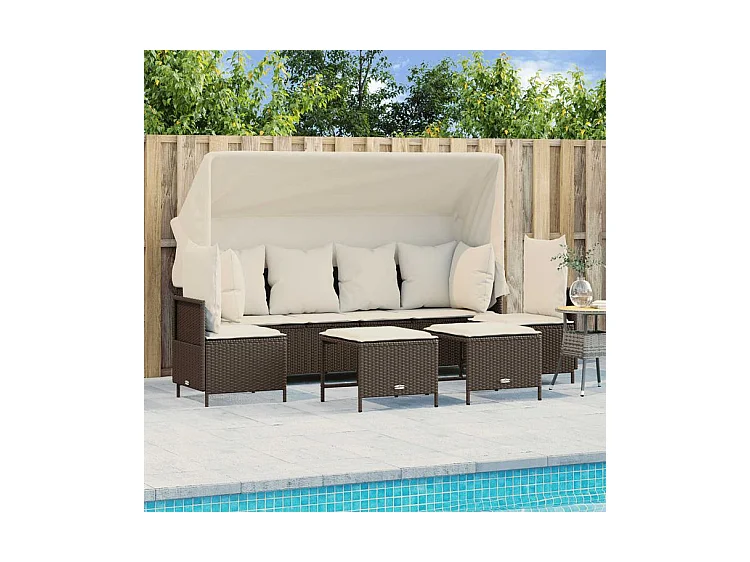 Salon de jardin avec coussins 5 pcs marron résine tressée