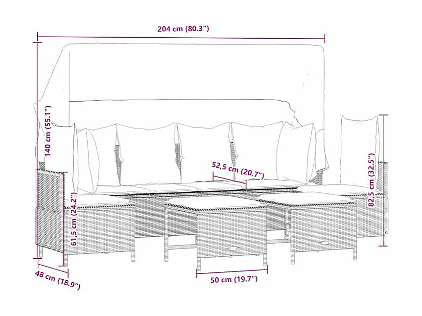 Salon de jardin avec coussins 5 pcs marron résine tressée