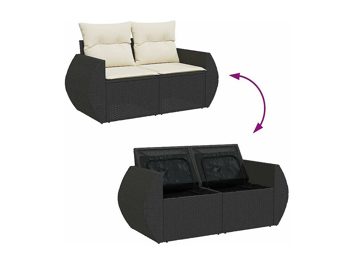 Salon de jardin 6 pcs avec coussins noir résine tressée
