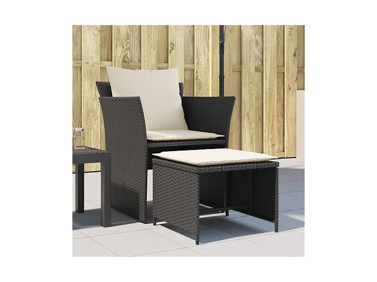 Chaise de jardin avec tabouret noir résine tressée