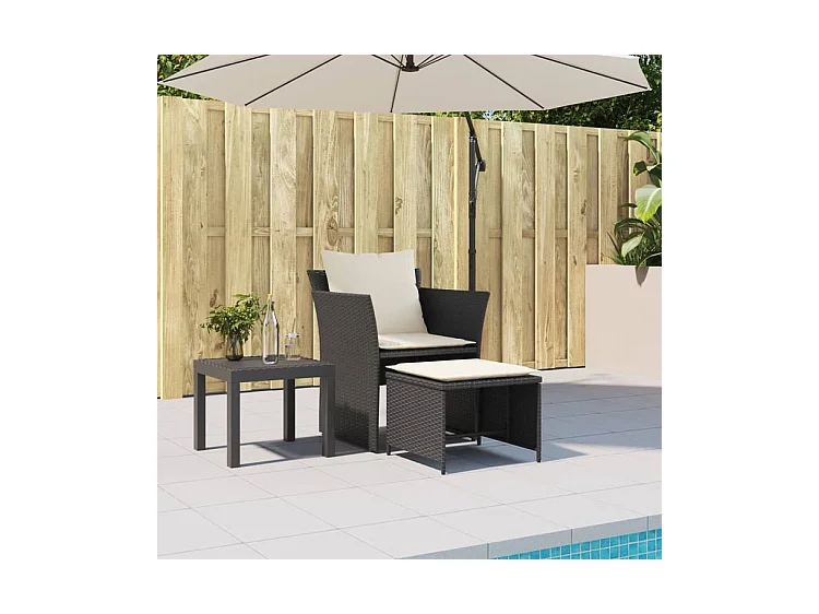 Chaise de jardin avec tabouret noir résine tressée