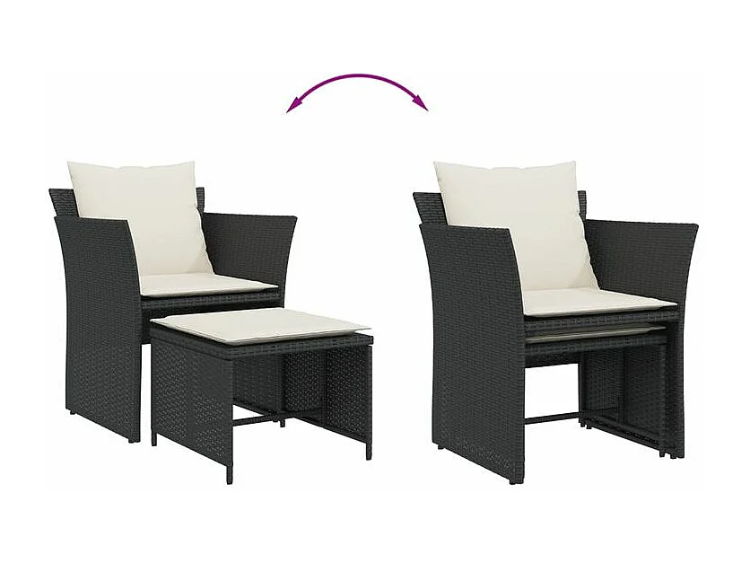 Chaise de jardin avec tabouret noir résine tressée