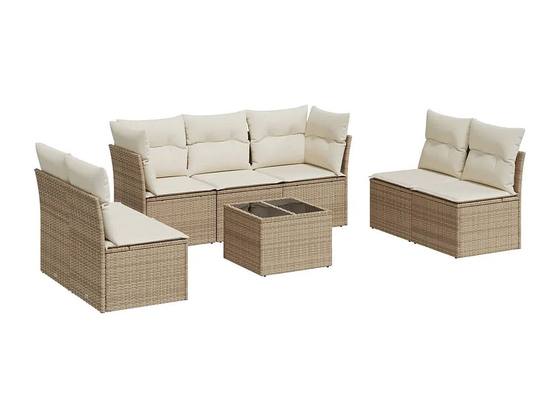 Salon de jardin avec coussins 8 pcs beige résine tressée