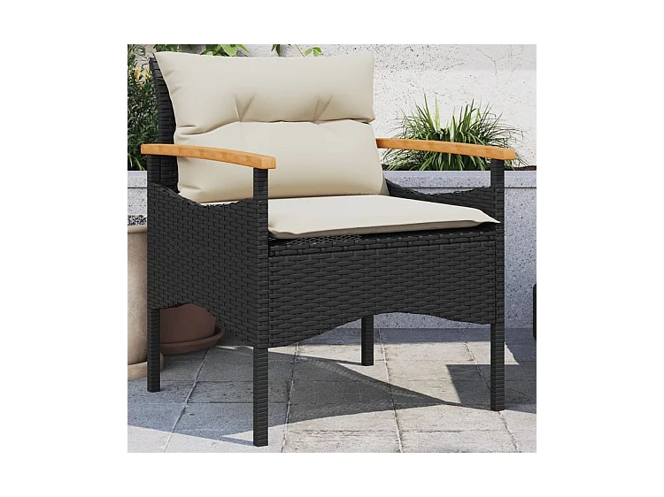 Salon de jardin 3 pcs avec coussins noir résine tressée