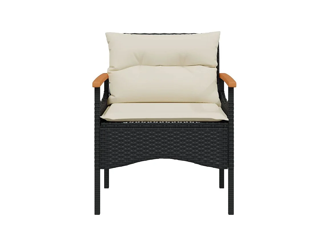 Salon de jardin 3 pcs avec coussins noir résine tressée