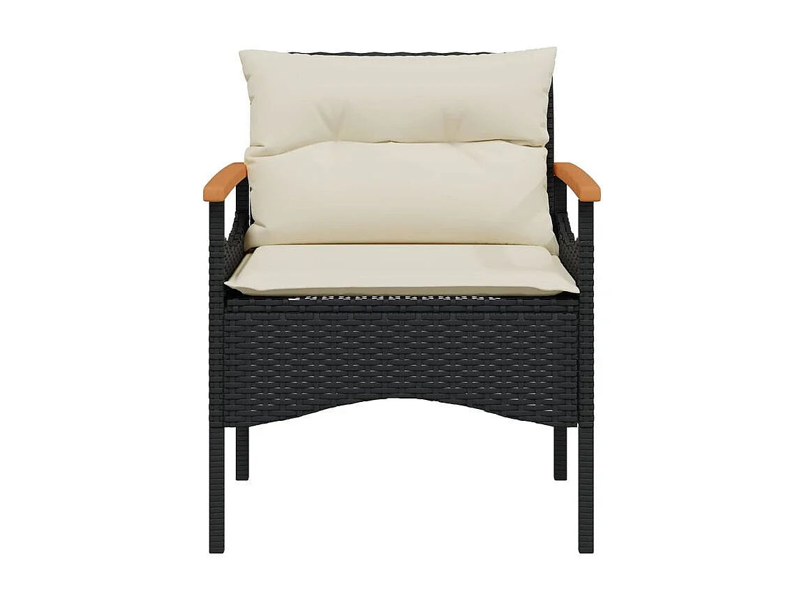 Salon de jardin 3 pcs avec coussins noir résine tressée