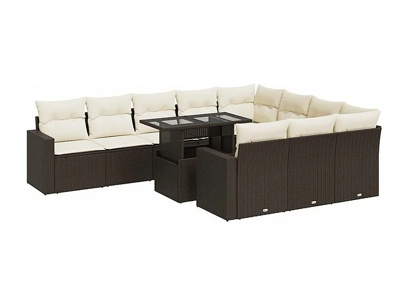 Salon de jardin et coussins 11 pcs marron résine tressée