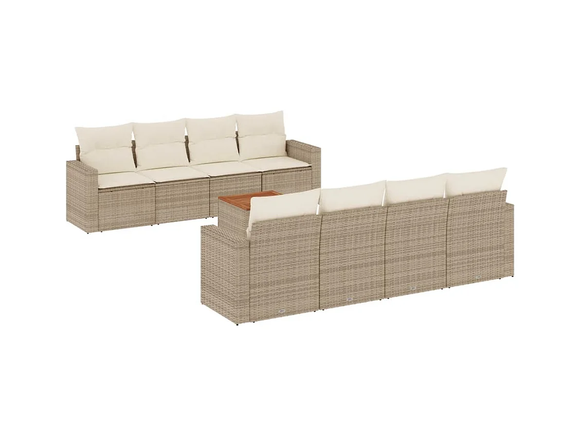 Salon de jardin avec coussins 9 pcs beige résine tressée