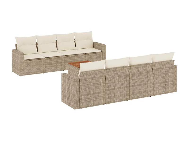 Salon de jardin avec coussins 9 pcs beige résine tressée