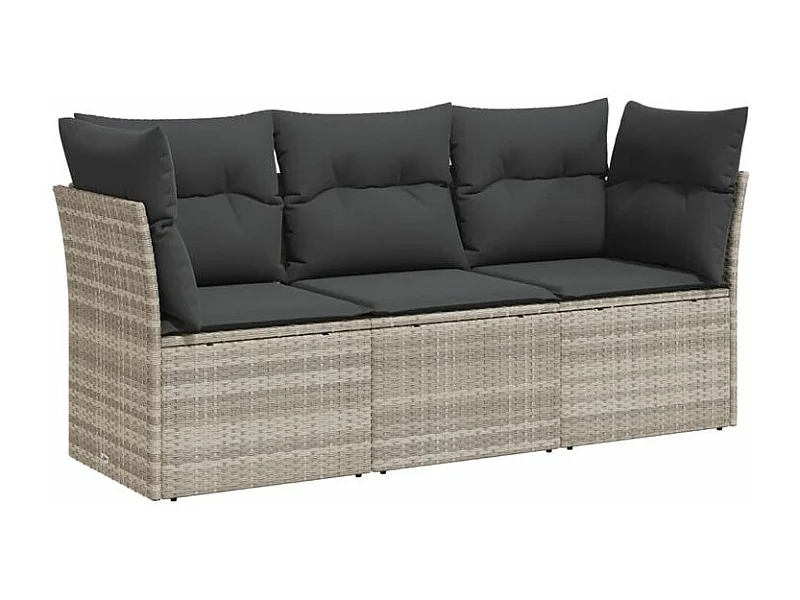 Salon de jardin avec coussins 3 pcs gris clair résine tressée