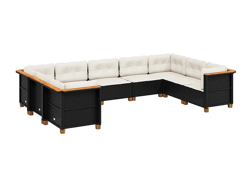 Salon de jardin 9 pcs avec coussins noir résine tressée