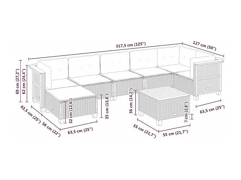 Salon de jardin avec coussins 8 pcs beige résine tressée