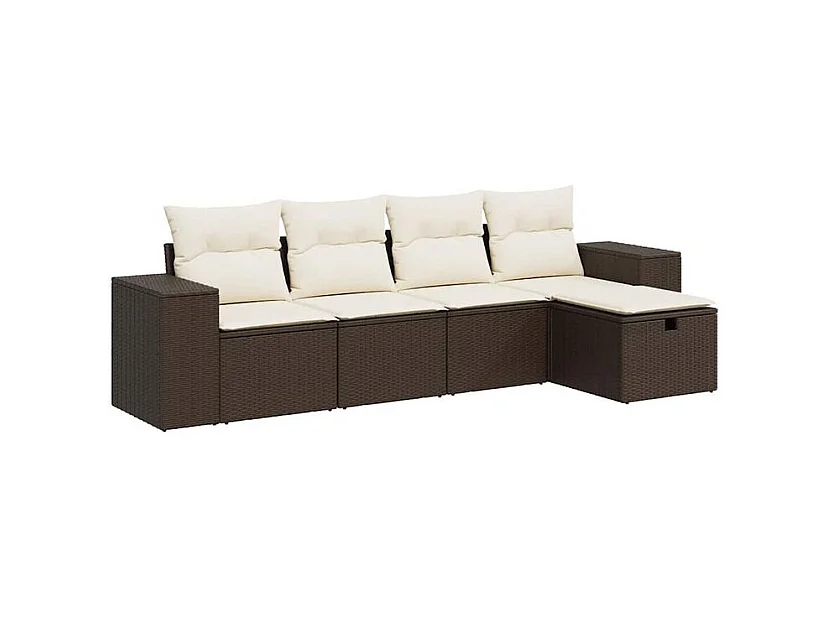 Salon de jardin avec coussins 5 pcs marron résine tressée