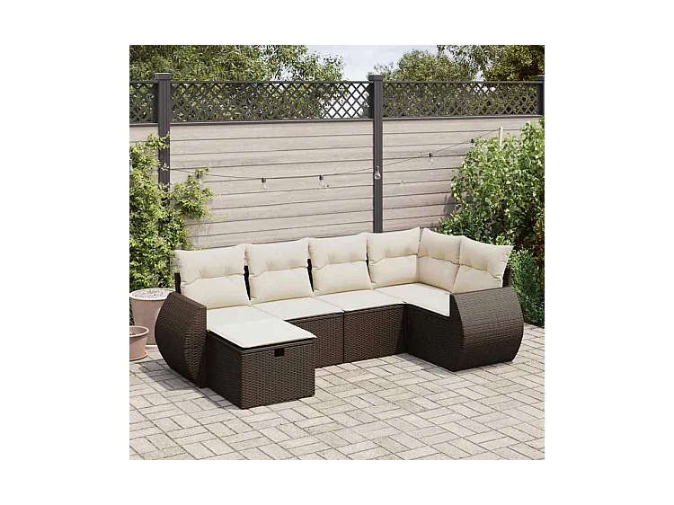 Salon de jardin avec coussins 6 pcs marron résine tressée