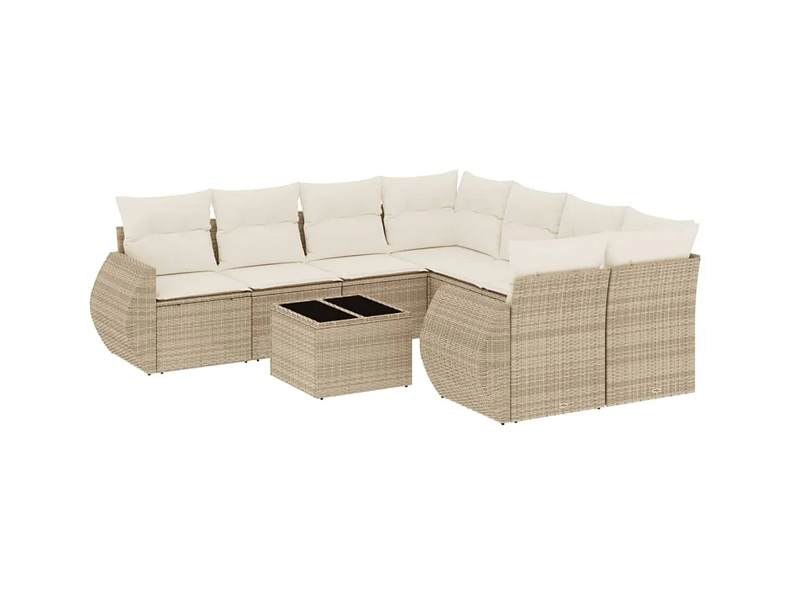 Salon de jardin avec coussins 9 pcs beige résine tressée