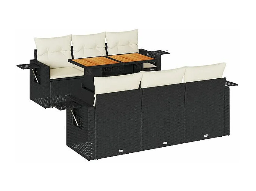 Salon de jardin 7 pcs avec coussins noir résine tressée