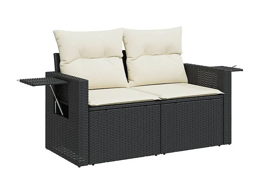 Salon de jardin 7 pcs avec coussins noir résine tressée