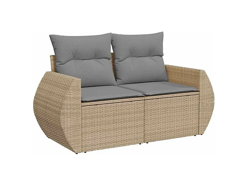Salon de jardin 6 pcs avec coussins beige résine tressée acacia