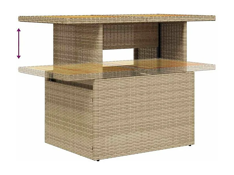 Salon de jardin 6 pcs avec coussins beige résine tressée acacia