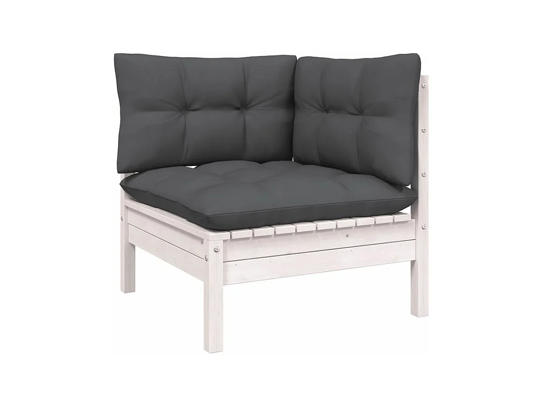 Salon de jardin 9 pcs avec coussins blanc bois de pin