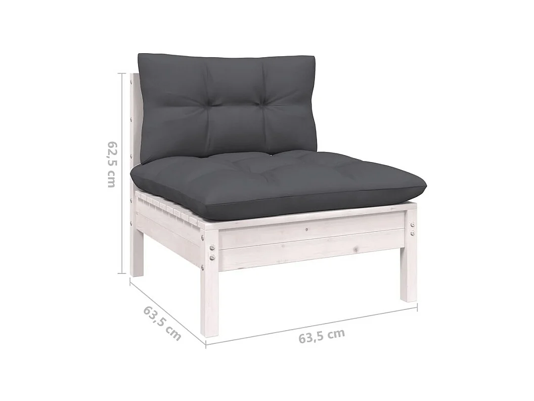 Salon de jardin 9 pcs avec coussins blanc bois de pin