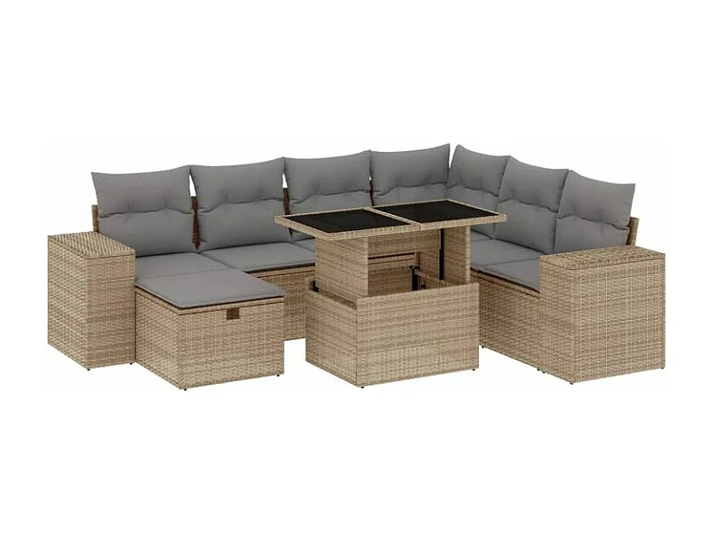 Salon de jardin avec coussins 8 pcs beige résine tressée