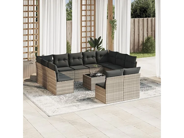 Salon de jardin avec coussins 12 pcs gris clair résine tressée
