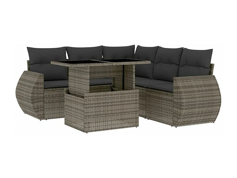 Salon de jardin 6 pcs avec coussins gris résine tressée