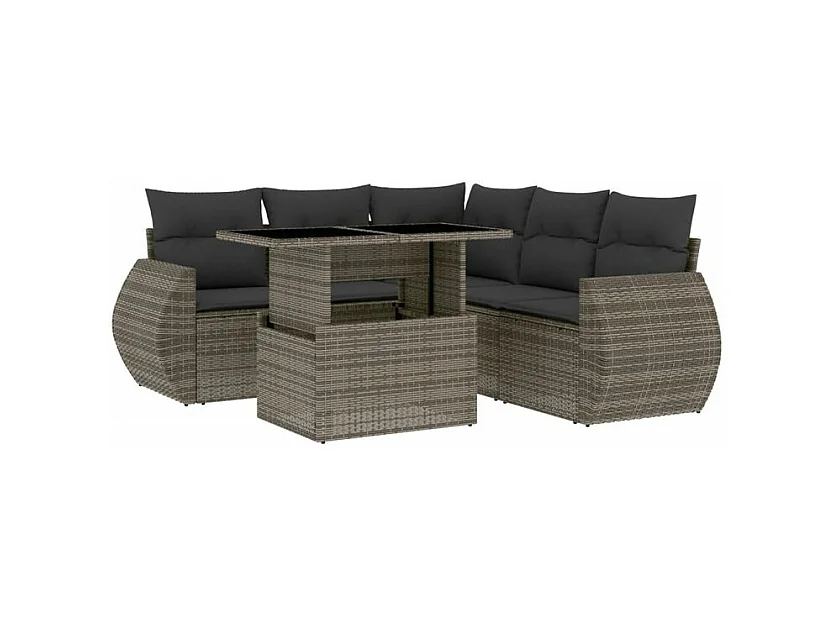 Salon de jardin 6 pcs avec coussins gris résine tressée