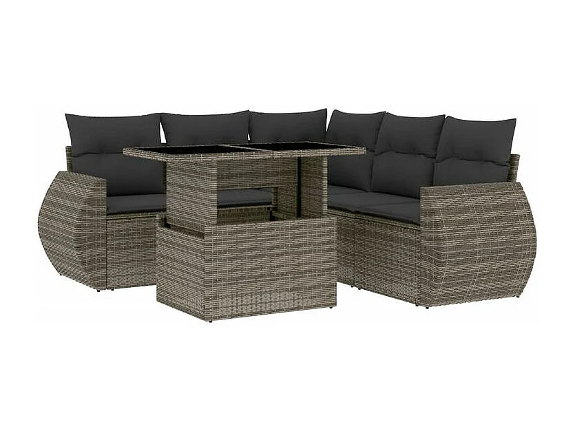 Salon de jardin 6 pcs avec coussins gris résine tressée