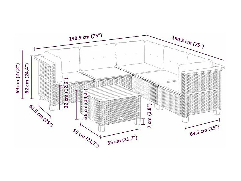 Salon de jardin avec coussins 6 pcs beige résine tressée