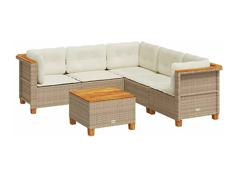 Salon de jardin avec coussins 6 pcs beige résine tressée