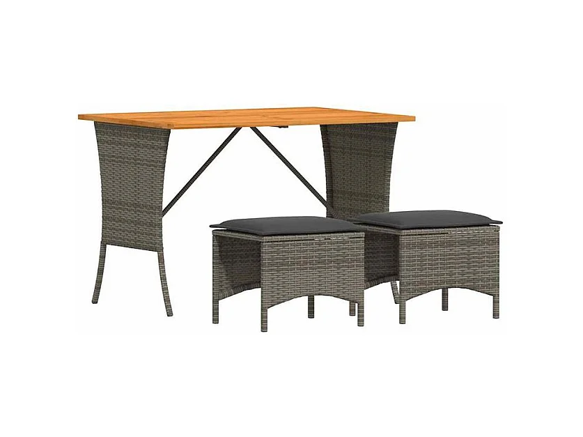 Ensemble à manger de jardin 3 pcs coussins gris résine tressée