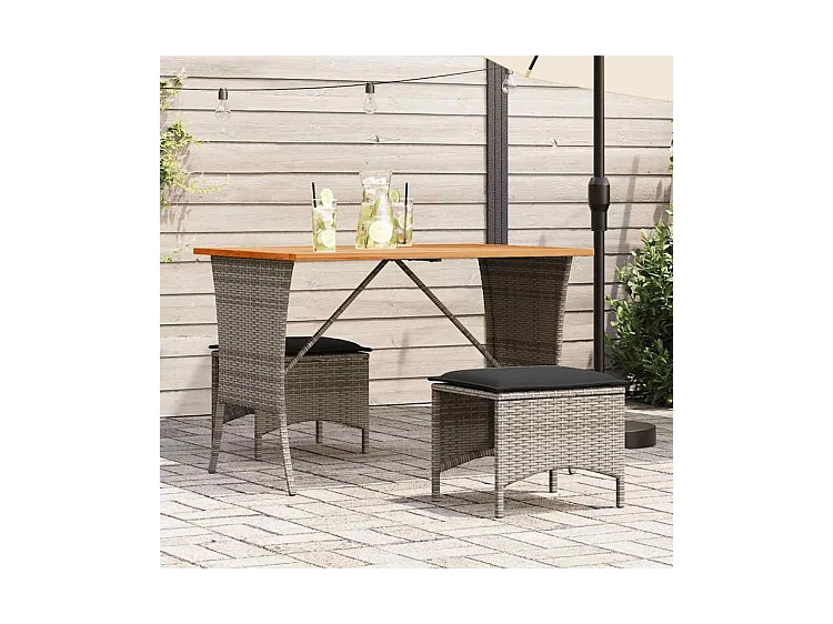 Ensemble à manger de jardin 3 pcs coussins gris résine tressée