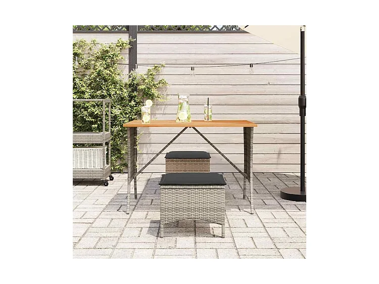 Ensemble à manger de jardin 3 pcs coussins gris résine tressée