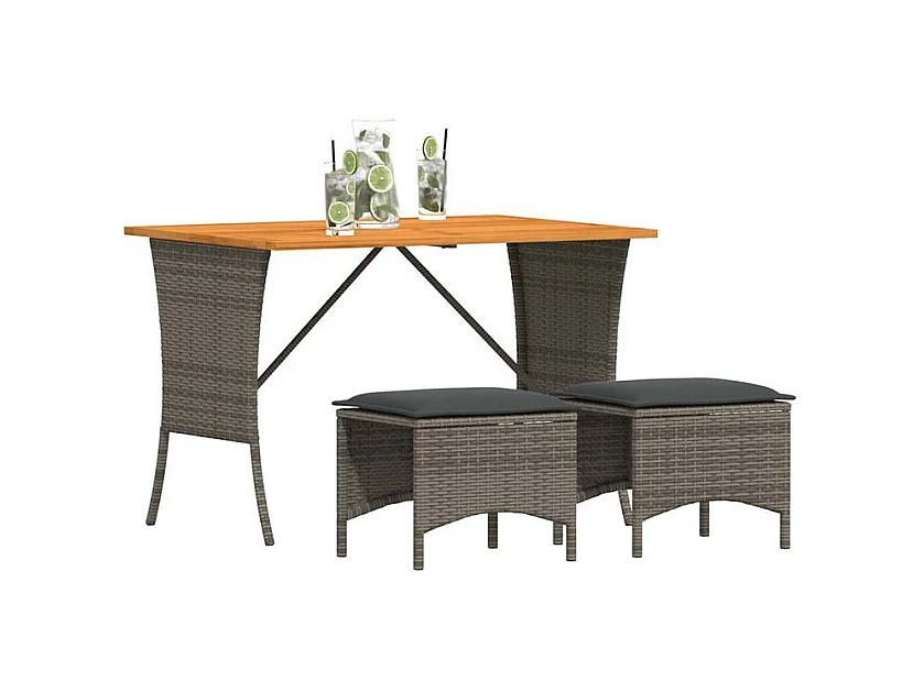 Ensemble à manger de jardin 3 pcs coussins gris résine tressée