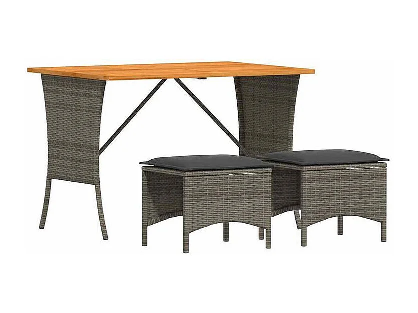 Ensemble à manger de jardin 3 pcs coussins gris résine tressée