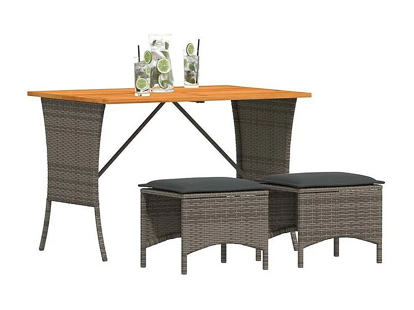 Ensemble à manger de jardin 3 pcs coussins gris résine tressée