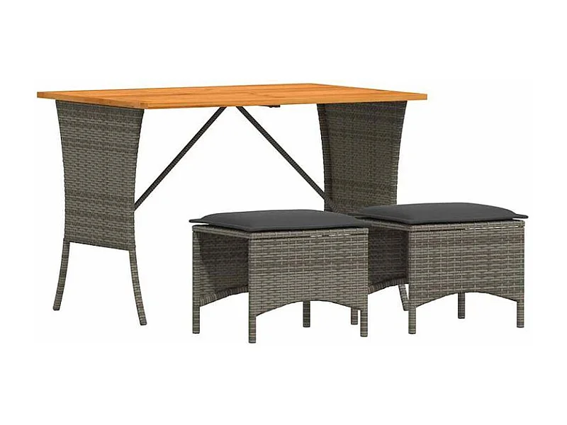 Ensemble à manger de jardin 3 pcs coussins gris résine tressée