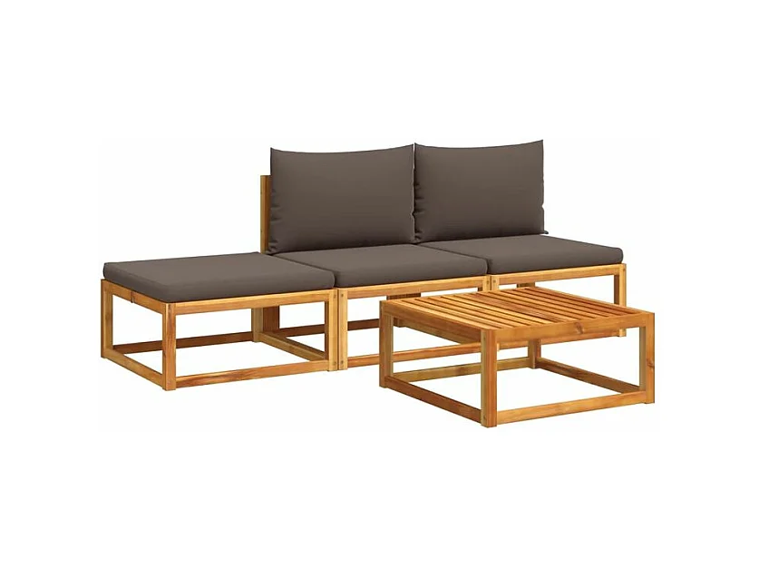 Salon de jardin avec coussins 4 pcs bois d'acacia massif