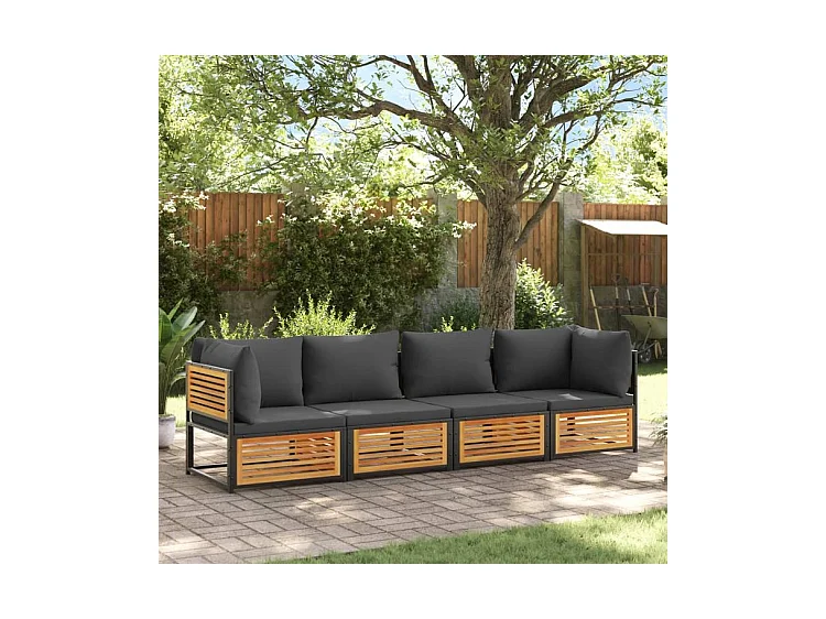 Salon de jardin avec coussins 4 pcs bois d'acacia massif
