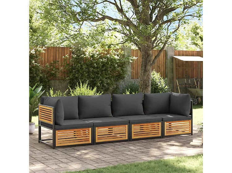 Salon de jardin avec coussins 4 pcs bois d'acacia massif
