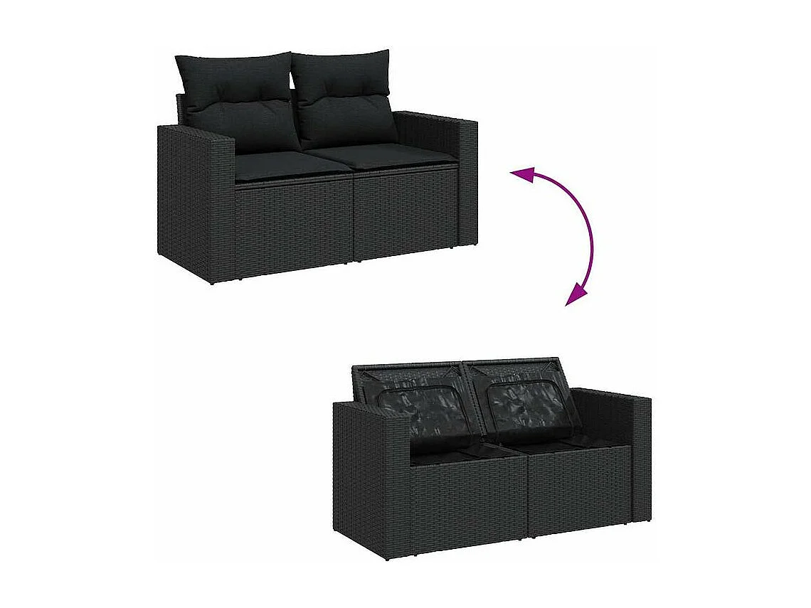Salon de jardin 6 pcs avec coussins noir résine tressée