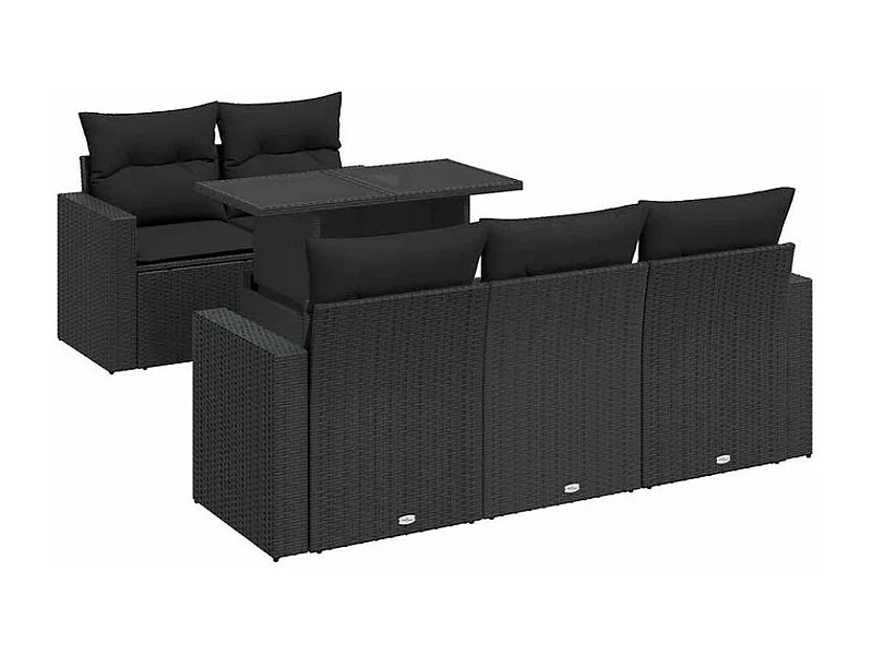 Salon de jardin 6 pcs avec coussins noir résine tressée