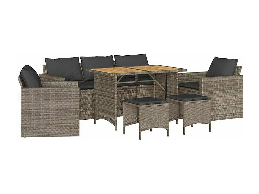 Salon de jardin 6 pcs avec coussins gris résine tressée