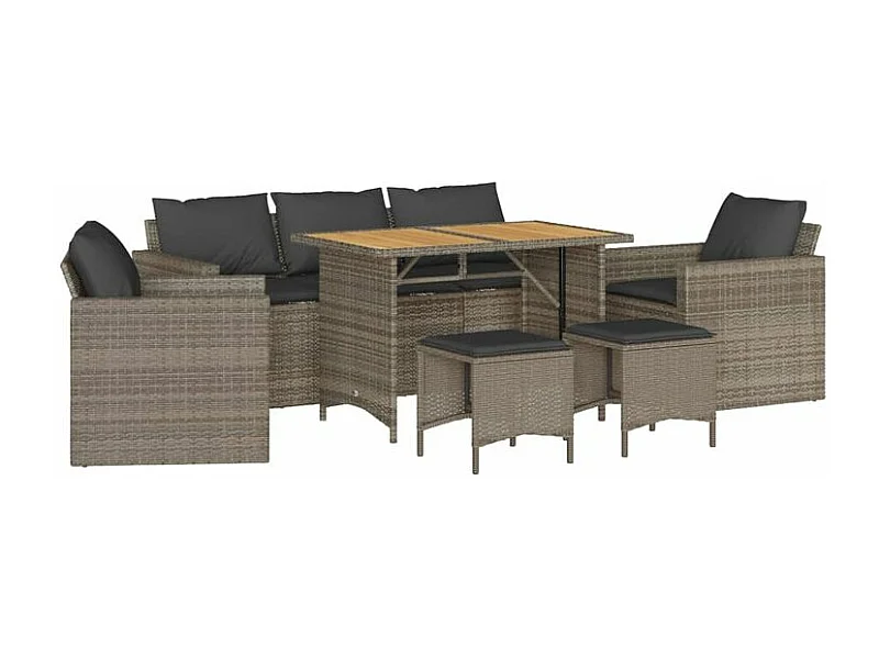 Salon de jardin 6 pcs avec coussins gris résine tressée